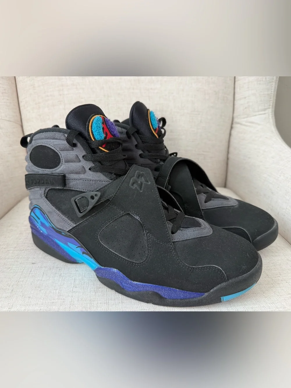 Air Jordan 8 Retro Aqua 2015 Mens Size 11.5 Black Blue Basketball Sneakers Shoes